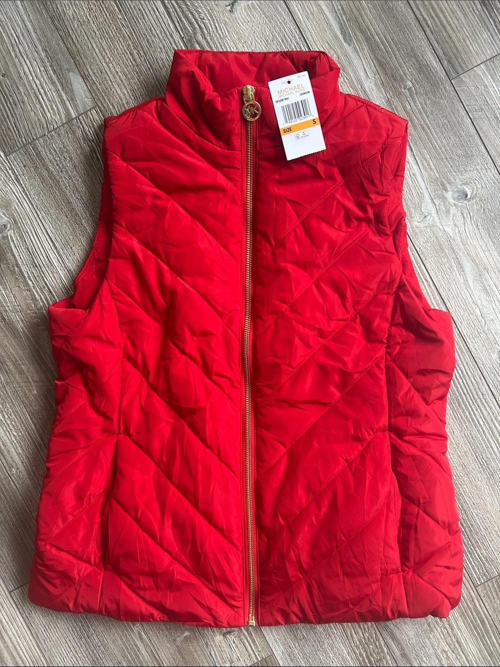 Michael Kors Red Quilted Zip-Front Puffer Vest